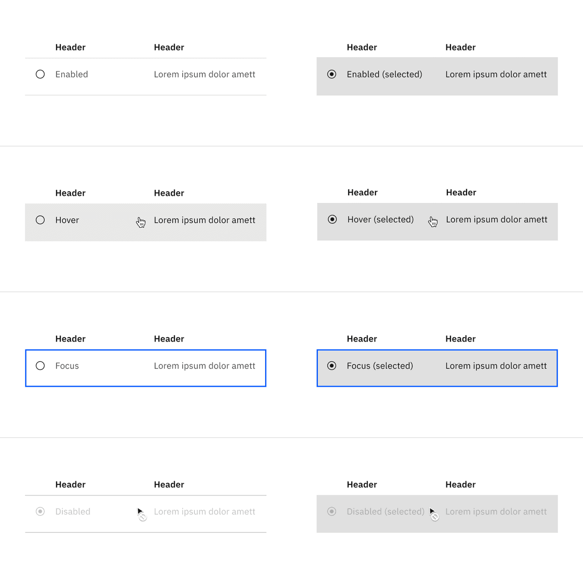 Selectable structured list interactive states feature flag enabled